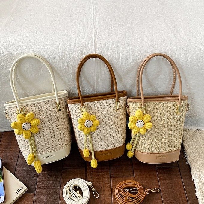 PU Woven Bucket Bag with Zipper Closure – Handbag Shoulder Crossbody Bag Summer 2026