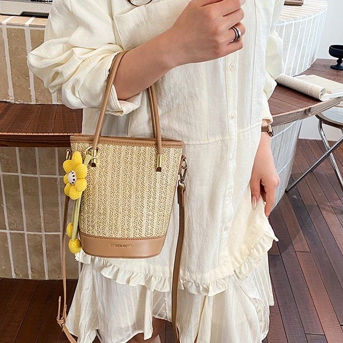 PU Woven Bucket Bag with Zipper Closure – Handbag Shoulder Crossbody Bag Summer 2026