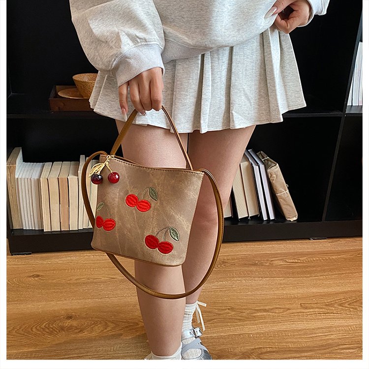 PU Bucket Bag with Embroidery Magnetic Closure 2026 Spring Handbag Shoulder Crossbody